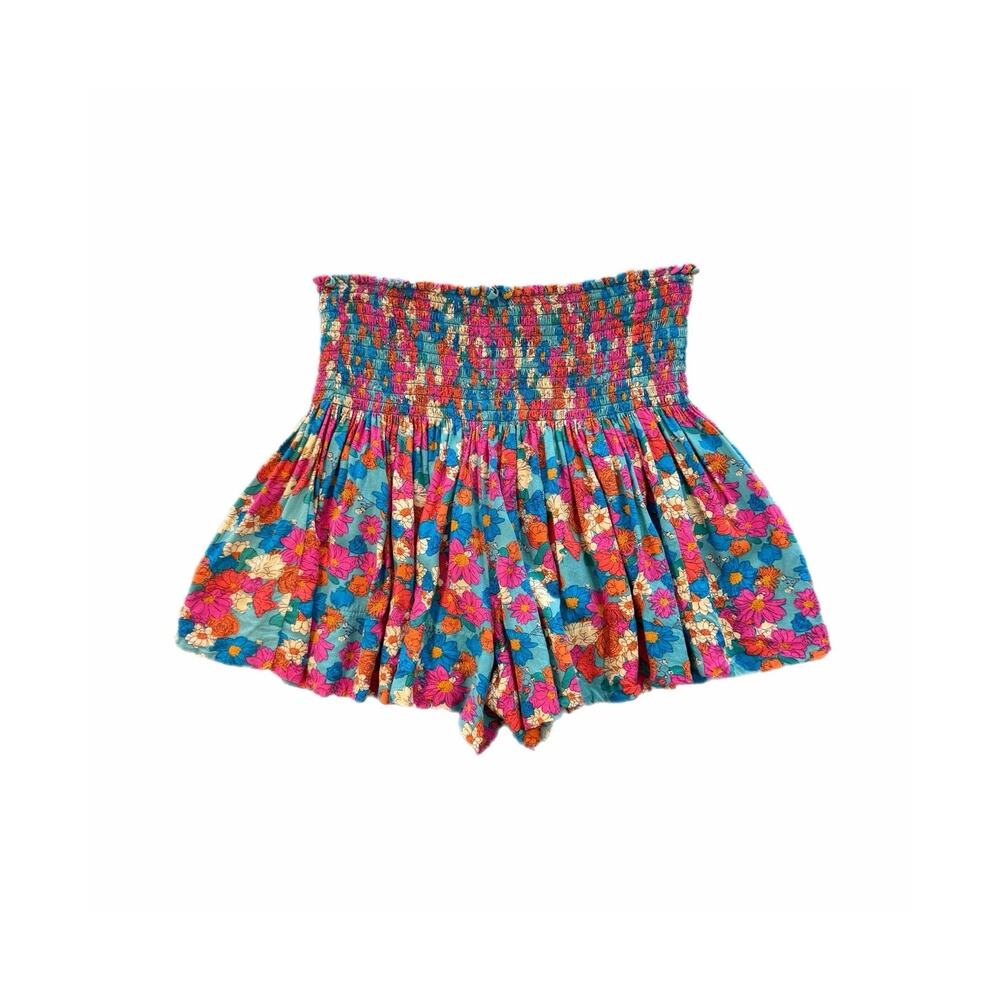 Natural Life Blue Multicolor Floral Smocked Boho Festival Dopamine Cute Shorts